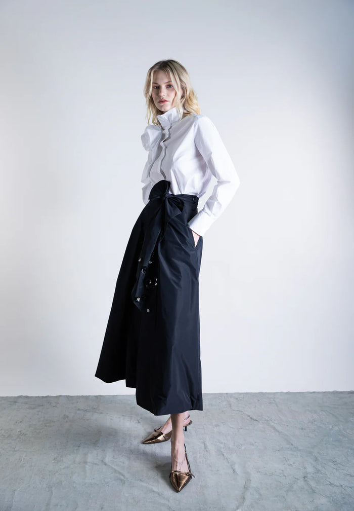 PSOPHIA BLACK SEQUIN BELT TAFFETA CULOTTES