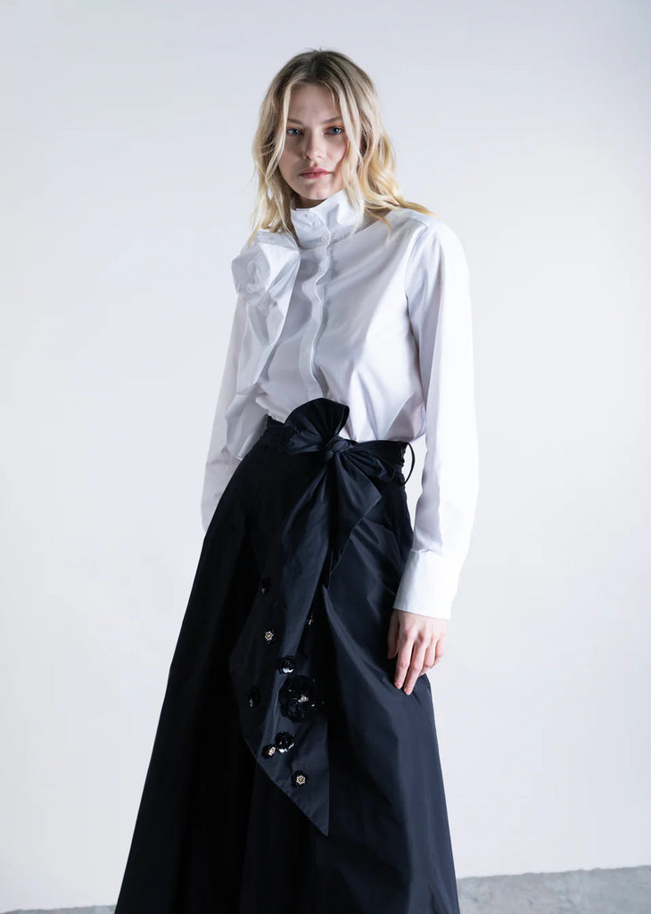 PSOPHIA BLACK SEQUIN BELT TAFFETA CULOTTES