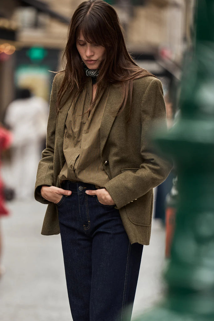 FIVE KHAKI WOOL BLAZER