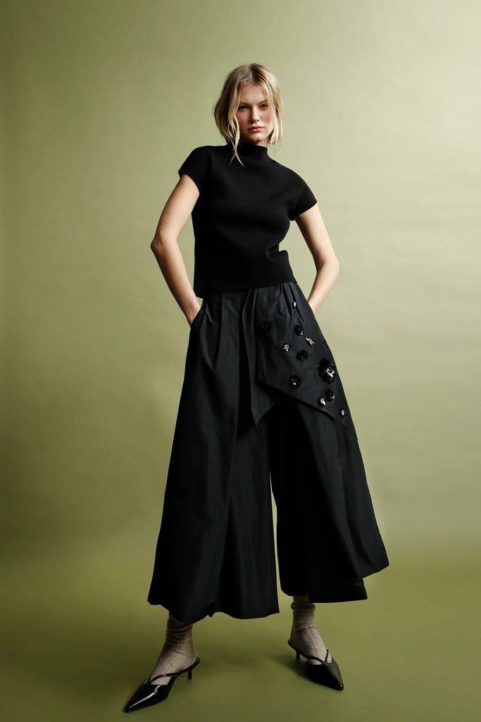 PSOPHIA BLACK SEQUIN BELT TAFFETA CULOTTES