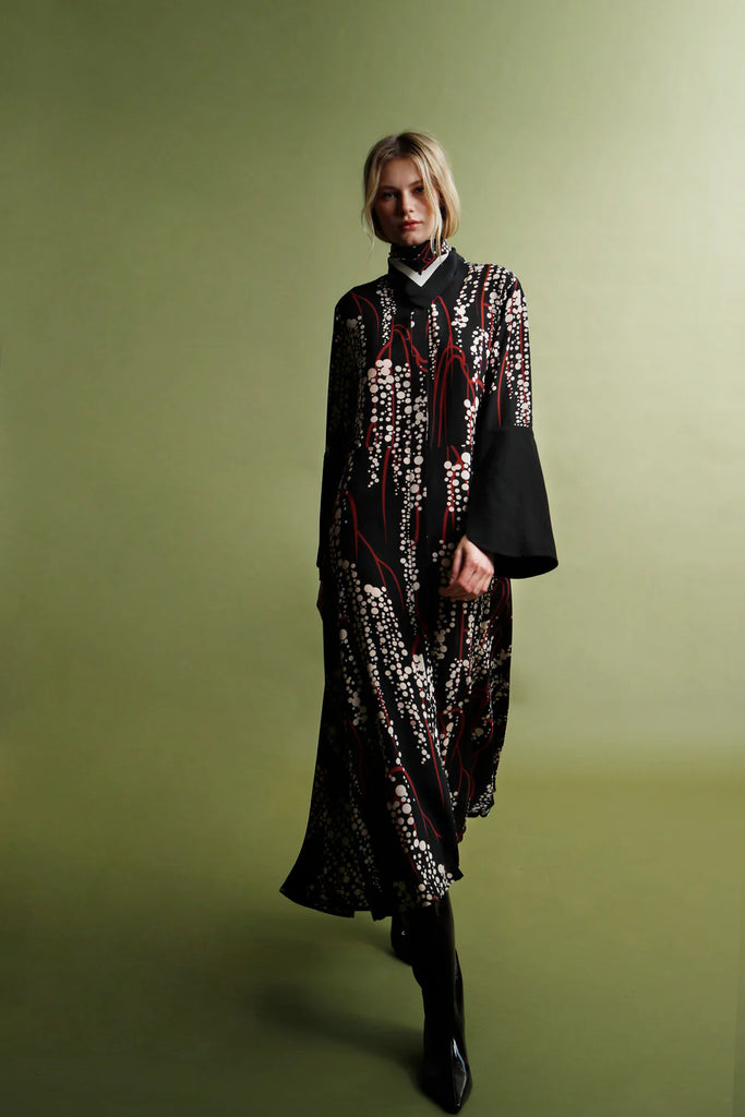 PSOPHIA LONG RETRO DRAPE DRESS