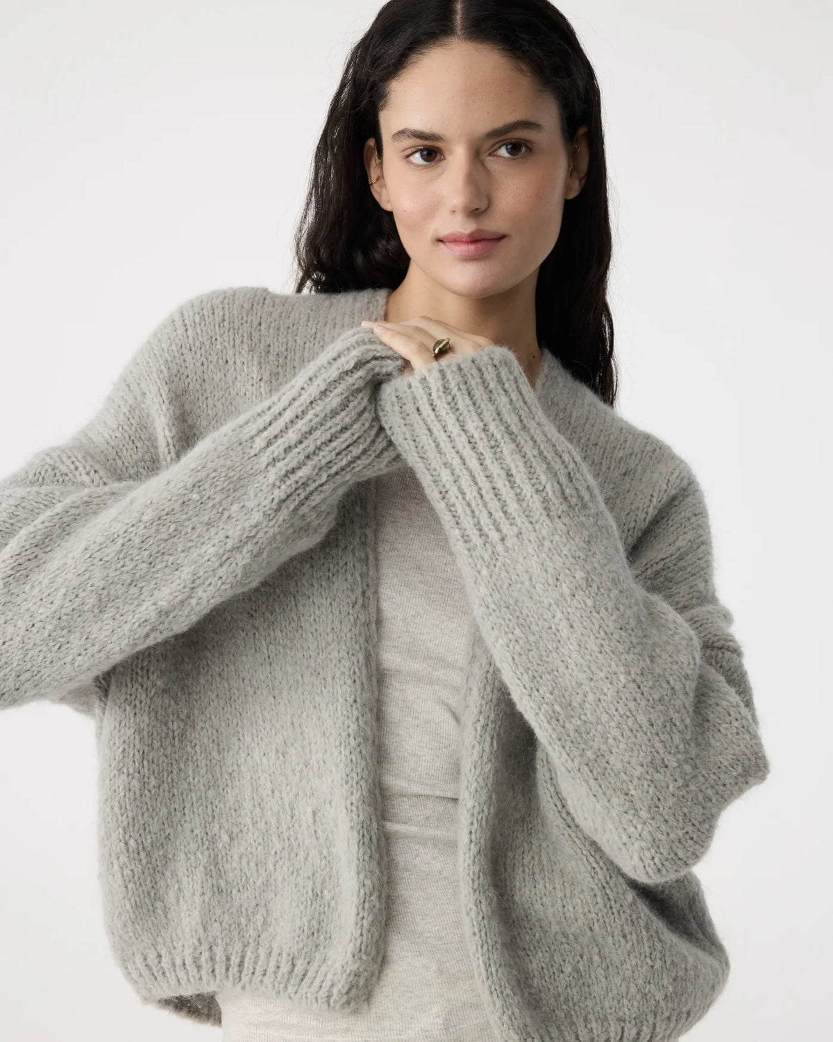 KNIT-TED DUSTY GREY BECKY CARDIGAN - White Bicycle