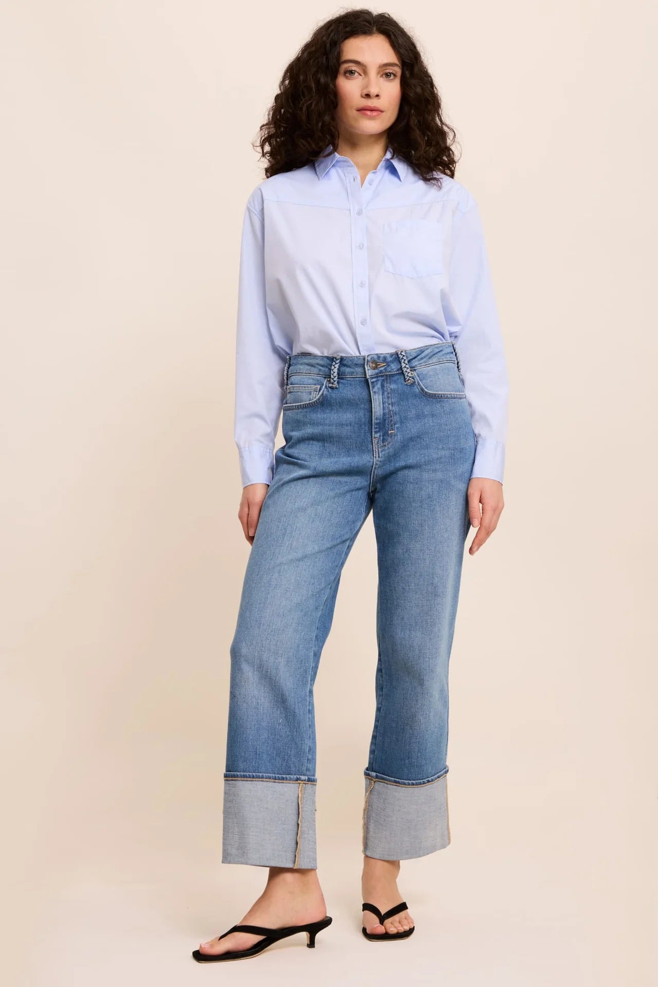 FIVE DENIM TURN UP JEANS - White Bicycle
