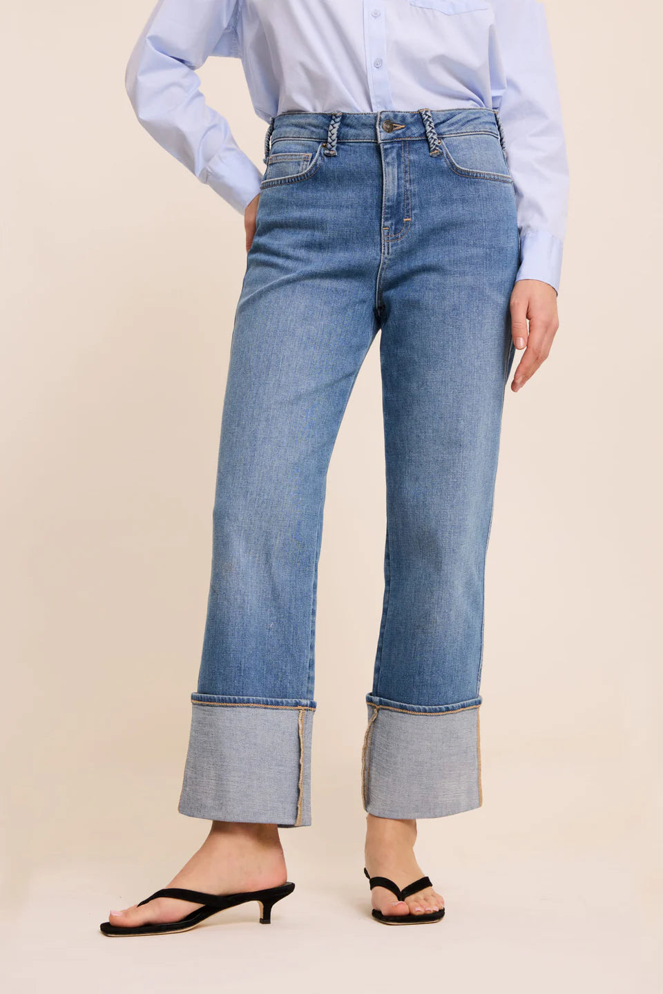 FIVE DENIM TURN UP JEANS - White Bicycle