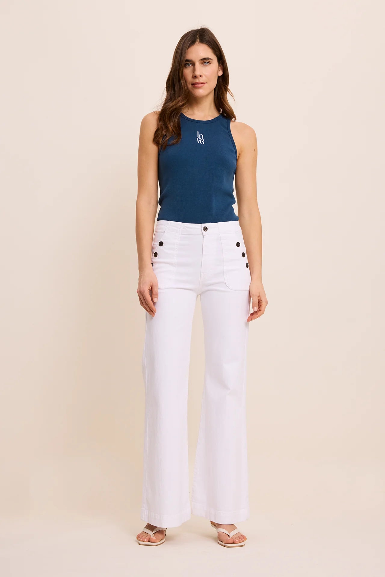 FIVE WHITE BUTTON FRONT JOY JEAN - White Bicycle