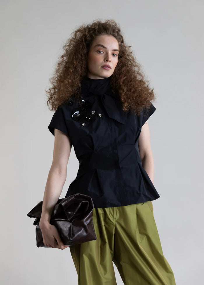 PSOPHIA BLACK TAFFETA TOP
