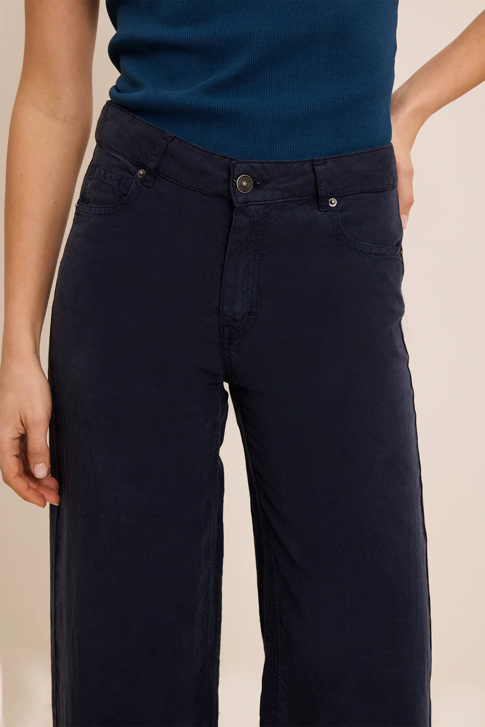 FIVE WIDE LEG NAVY JOAN TROUSER - White Bicycle