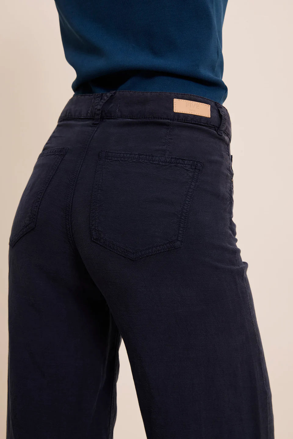 FIVE WIDE LEG NAVY JOAN TROUSER - White Bicycle