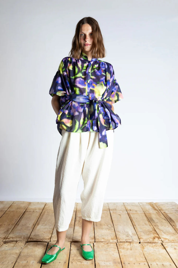PSOPHIA BALLOON WAIST PATTERN BLOUSE