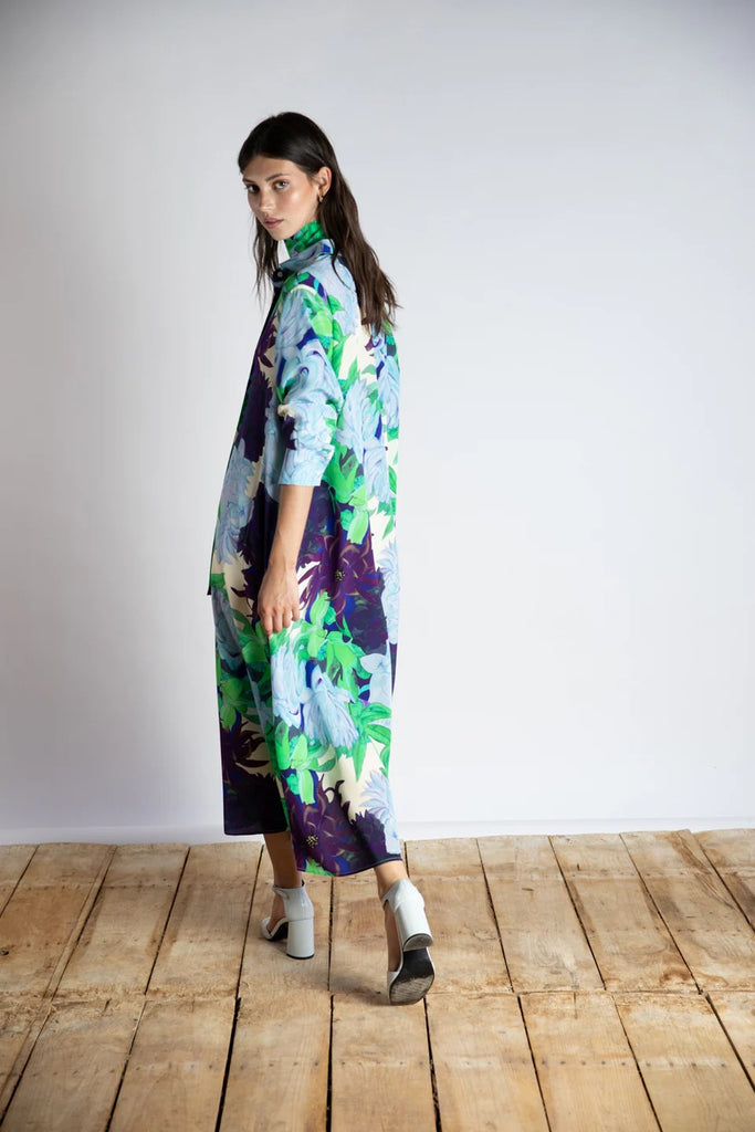 PSOPHIA AQUA SILK PATTERN KAFTAN DRESS