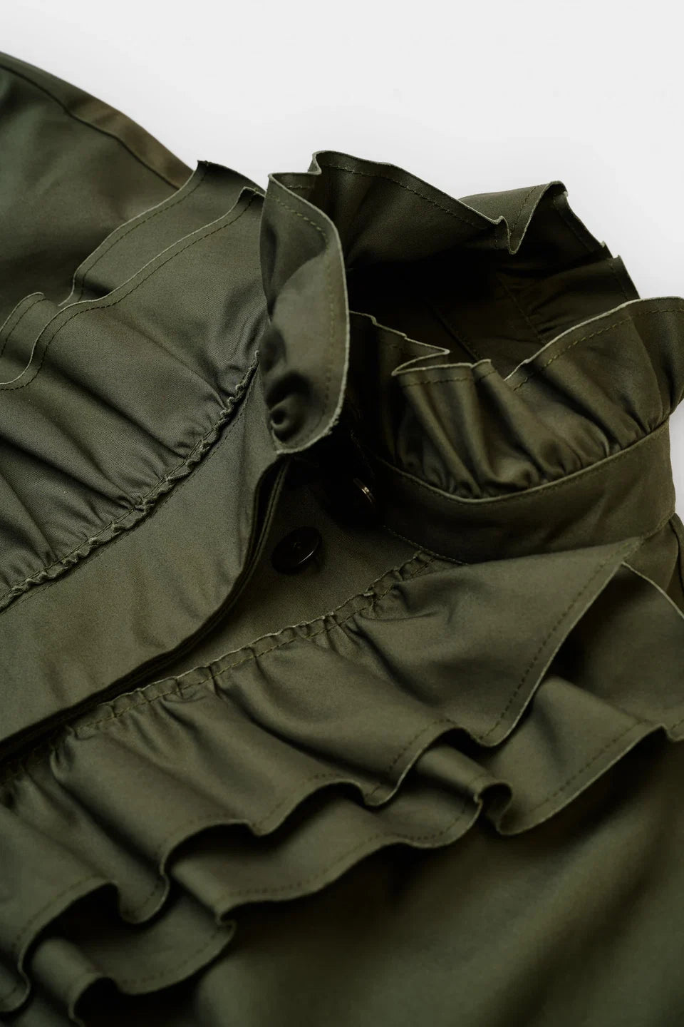 PSOPHIA KHAKI RUFFLE FRONT JACKET