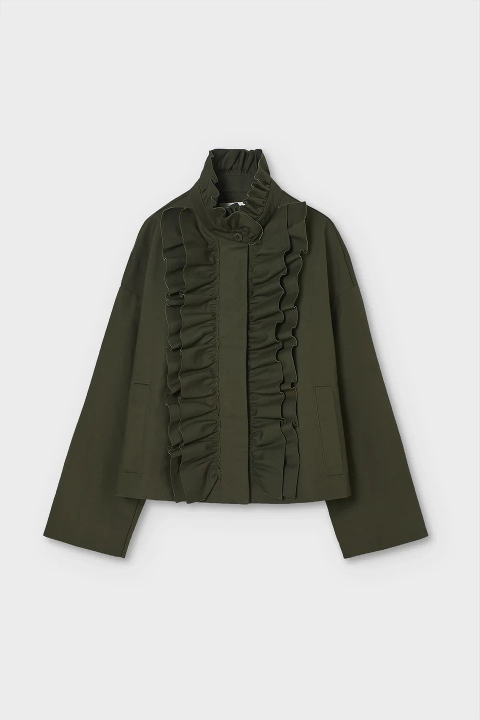 PSOPHIA KHAKI RUFFLE FRONT JACKET
