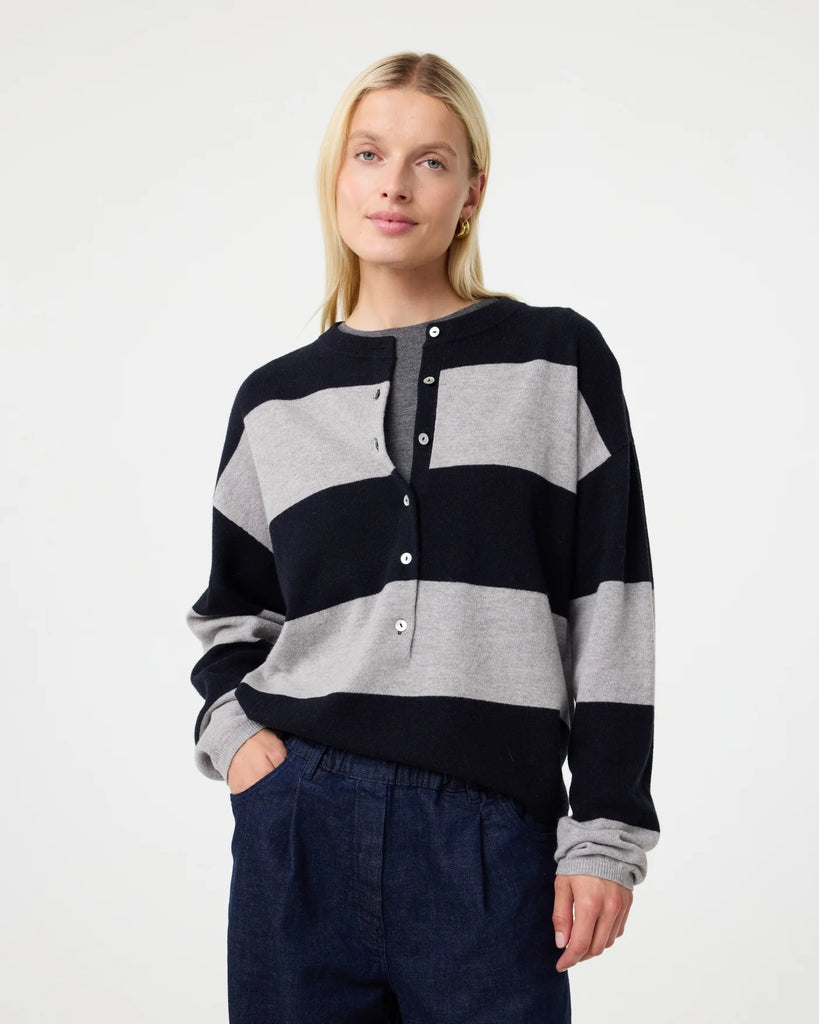 KNIT-TED NAVY AND GREY STRIPE KNIT