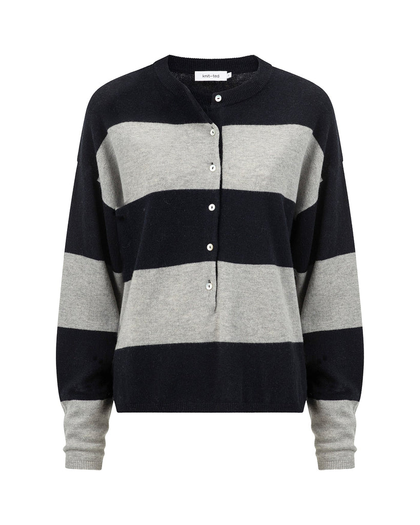 KNIT-TED NAVY AND GREY STRIPE KNIT