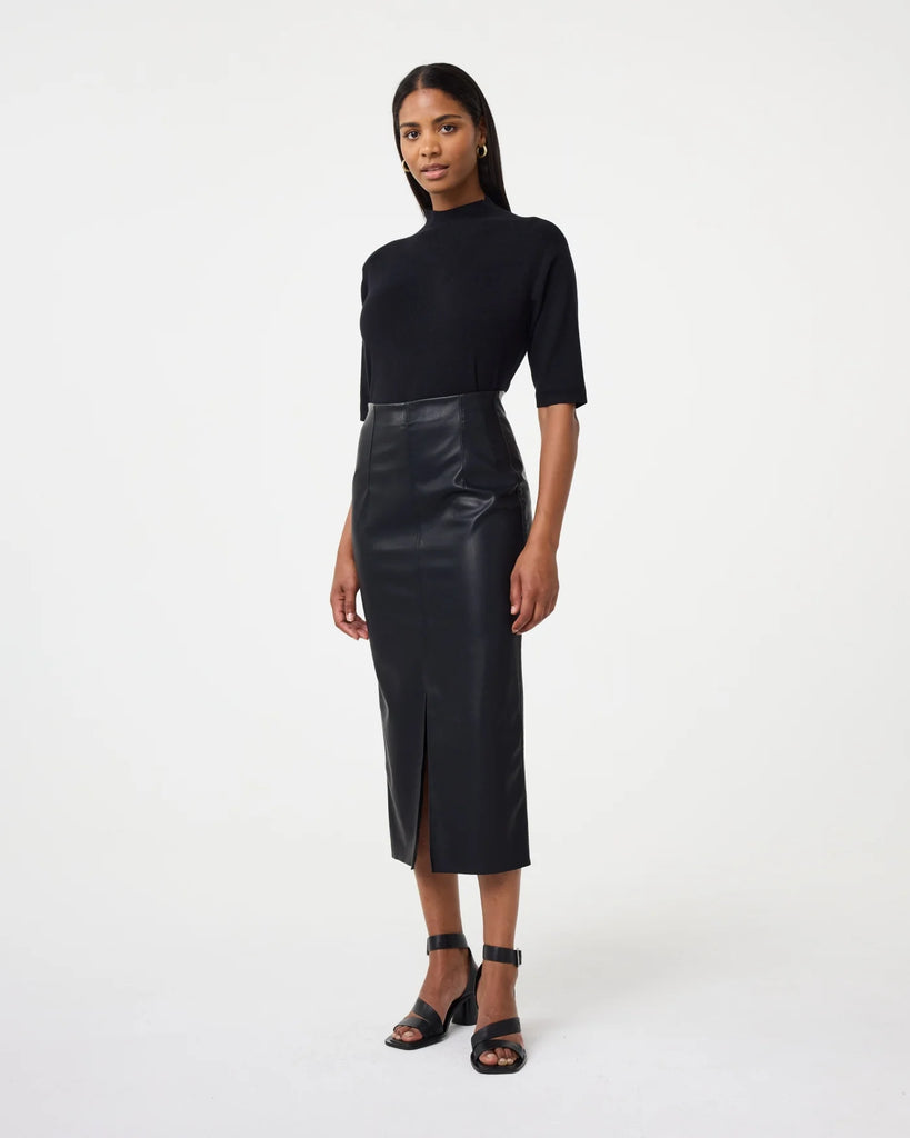 KNIT-TED FAUX LEATHER BLACK POGY SKIRT