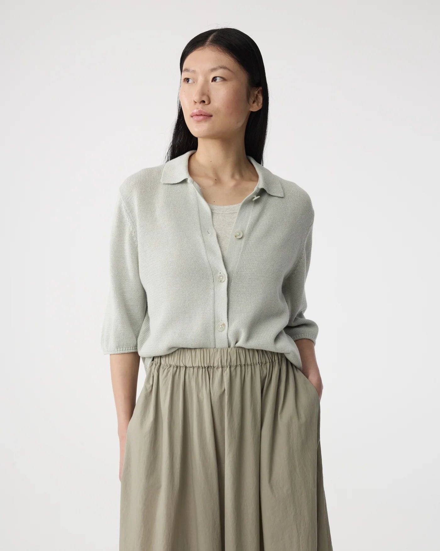 KNIT-TED SAGE YOSHI CARIGAN WITH COLLAR - White Bicycle