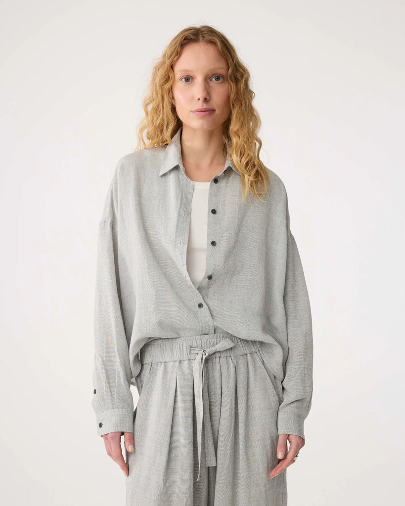 KNIT-TED GREY LINEN MIX SHIRT - White Bicycle