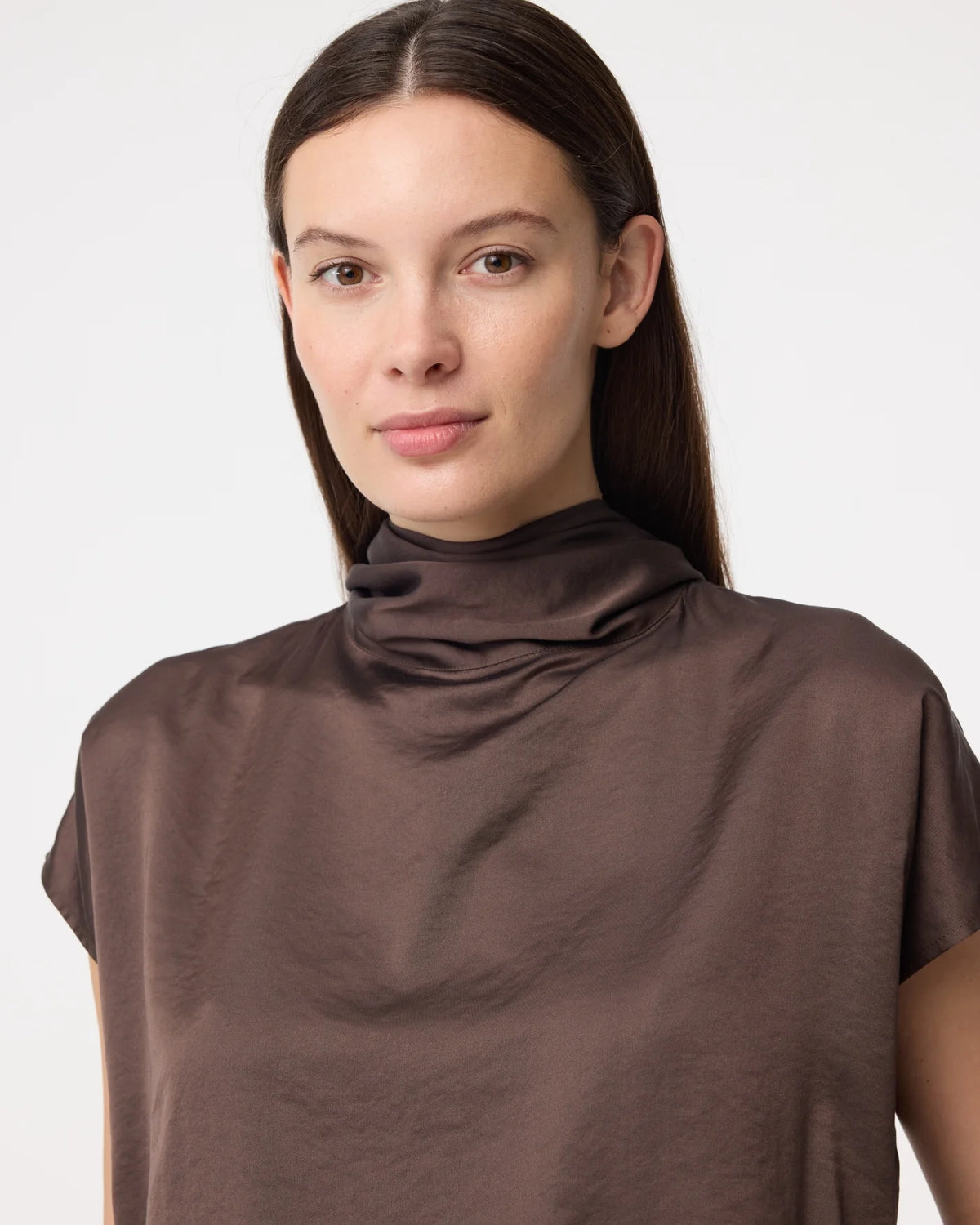 KNIT-TED CHOCOLATE MIRA DRAPE TOP