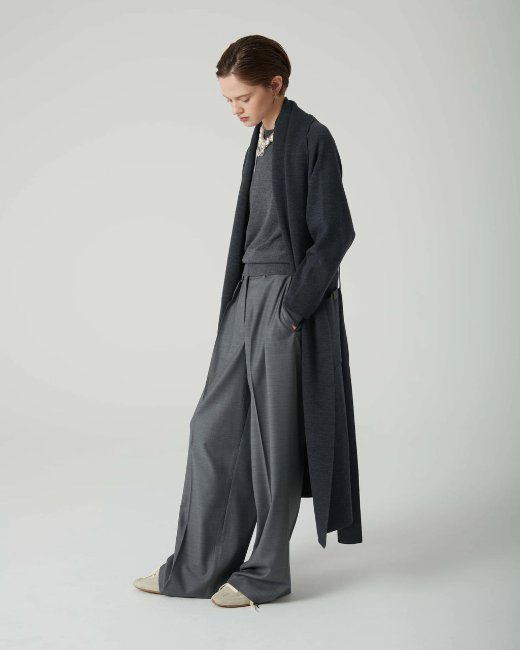 BEATRICE B LONG GREY CARDIGAN - White Bicycle