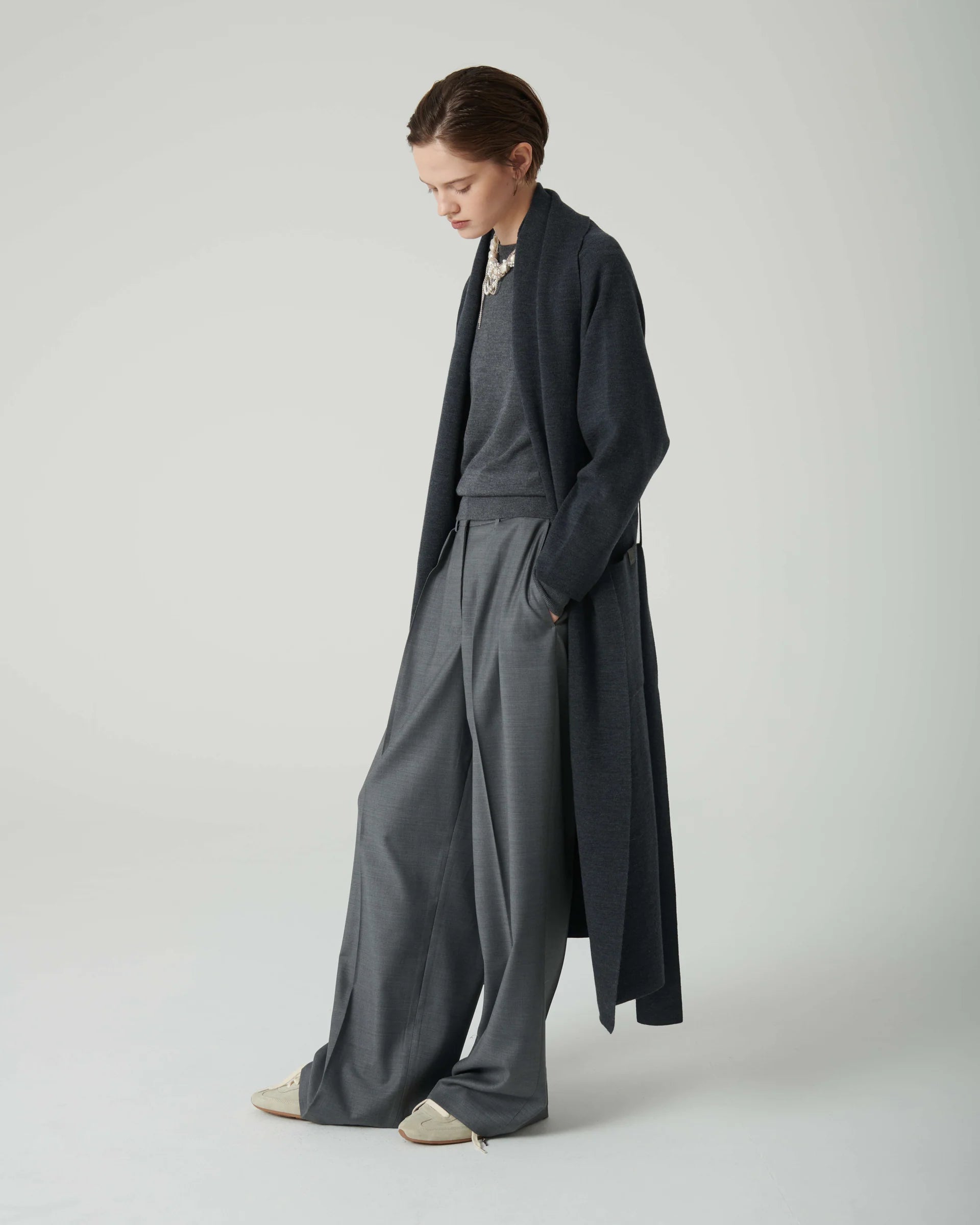 BEATRICE B LONG GREY CARDIGAN - White Bicycle
