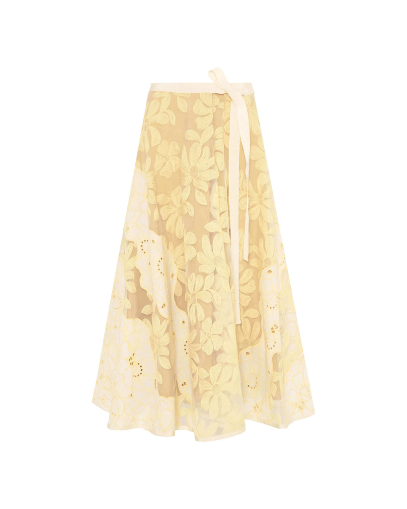 BEATRICE B YELLOW EMBROIDERED SKIRT