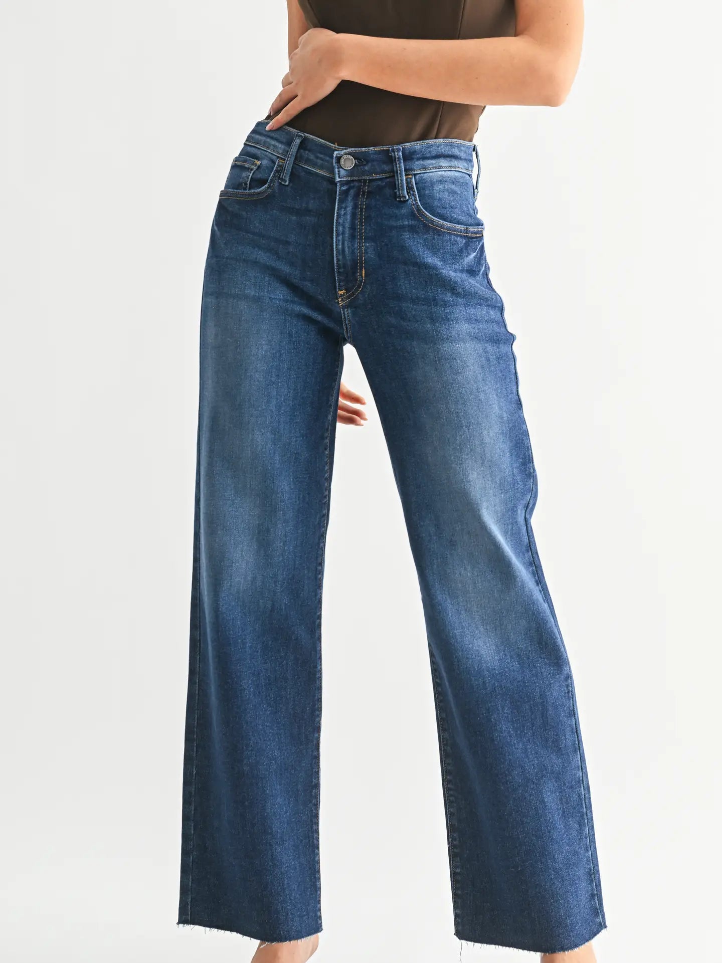 JUST BLACK DENIM SCISSOR CUT PALAZZO JEAN - White Bicycle