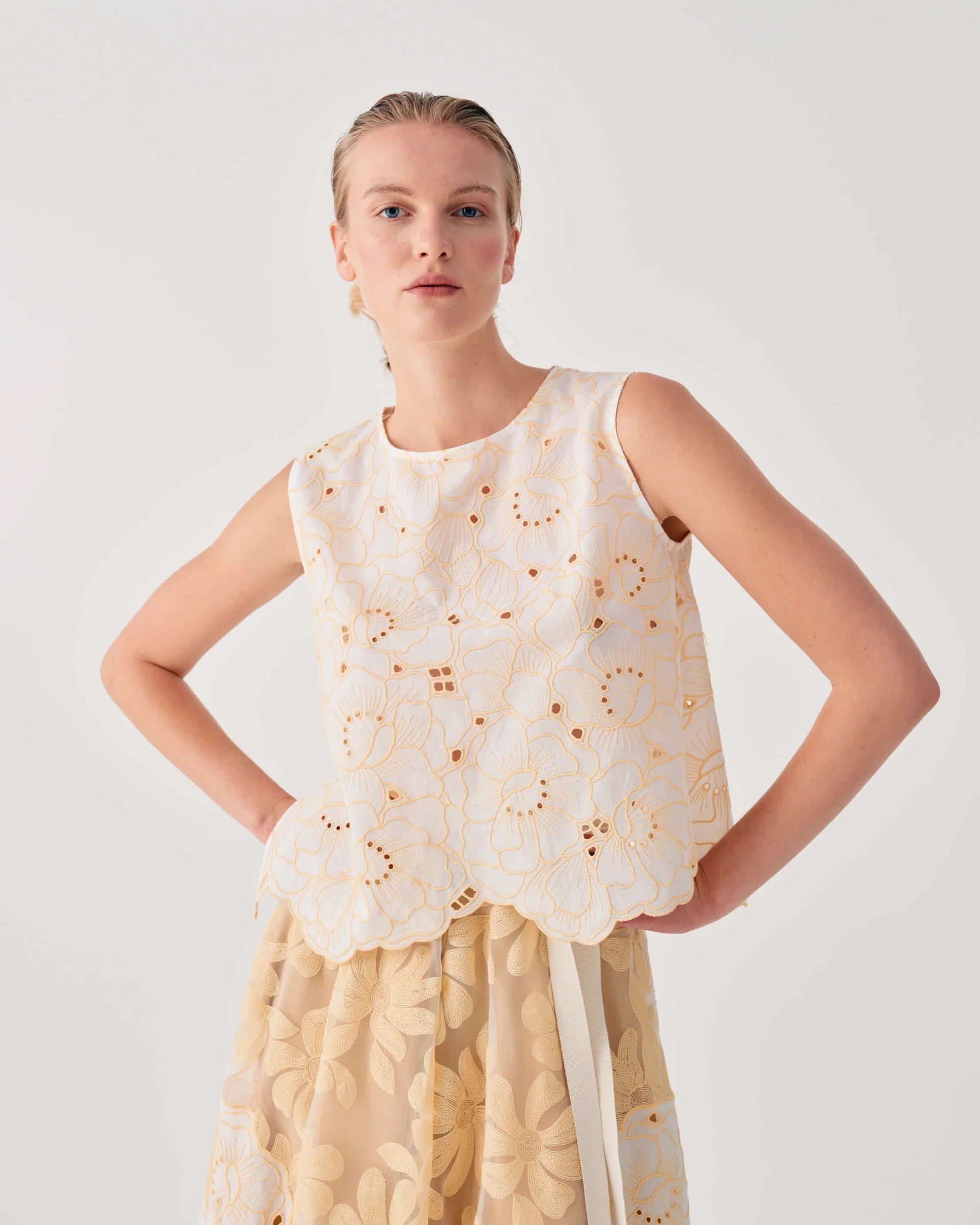 BEATRICE B YELLOW EMBROIDERED TOP - White Bicycle