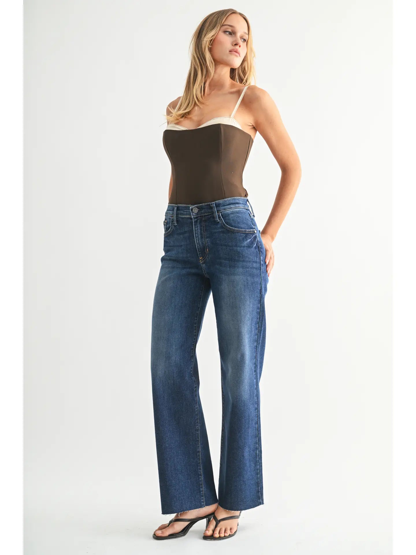 JUST BLACK DENIM SCISSOR CUT PALAZZO JEAN - White Bicycle