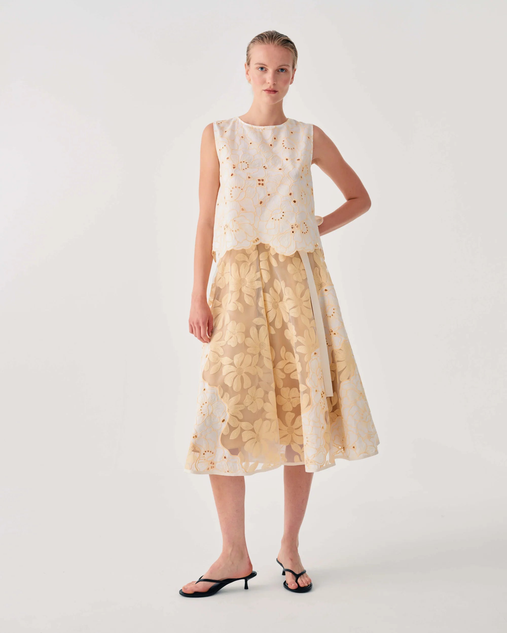 BEATRICE B YELLOW EMBROIDERED SKIRT - White Bicycle