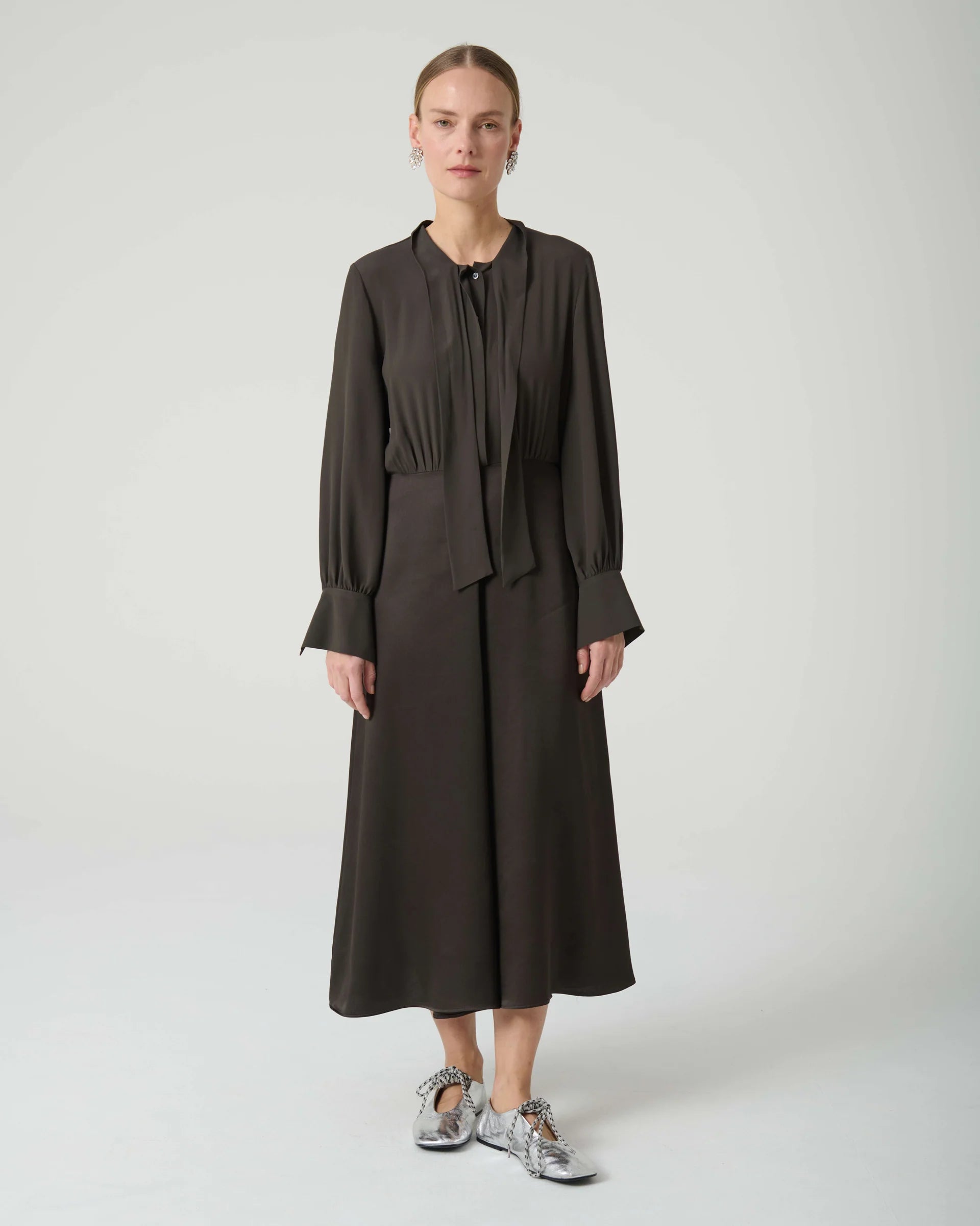BEATRICE B FLARED DRESS WITH SCARF - White Bicycle