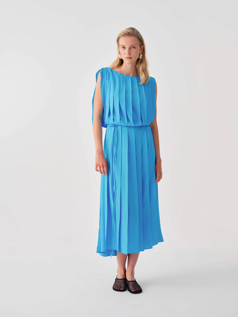 BEATRICE B BLUE PLEAT DRESS