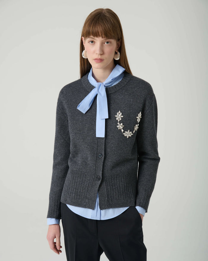 BEATRICE B GREY CASHMERE BLEND CARDIGAN