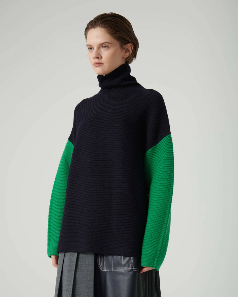 BEATRICE B BLOCK KNIT SWEATER
