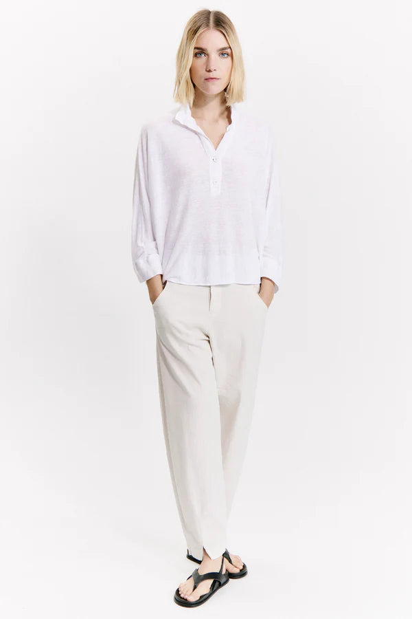 TRANSIT WHITE OVERSIZED LINEN POLO SHIRT