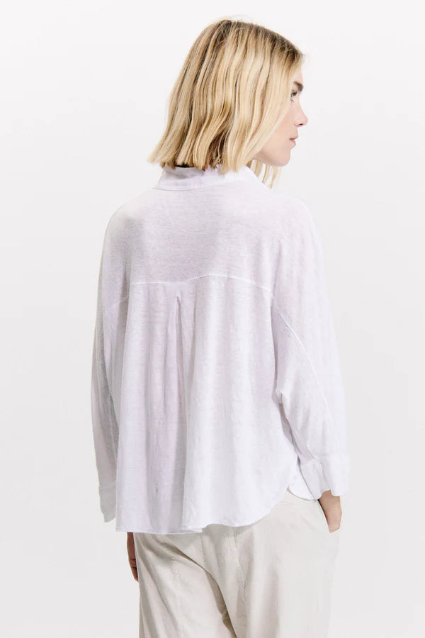 TRANSIT WHITE OVERSIZED LINEN POLO SHIRT