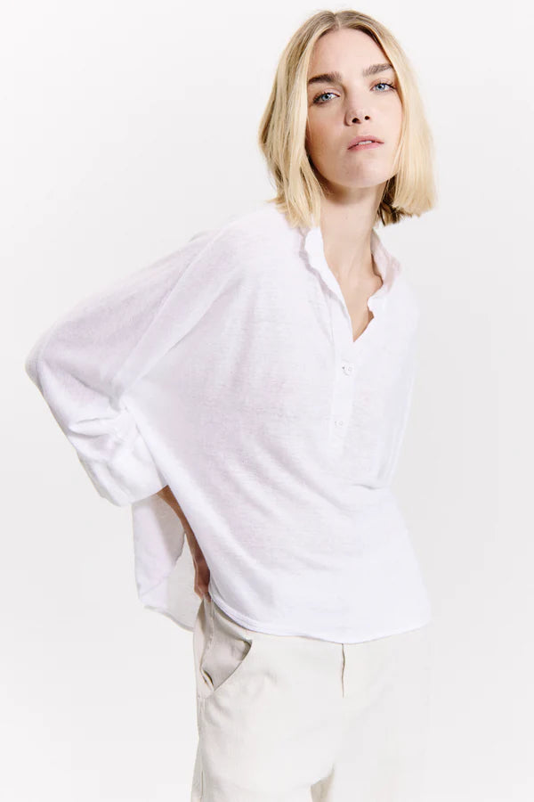 TRANSIT WHITE OVERSIZED LINEN POLO SHIRT
