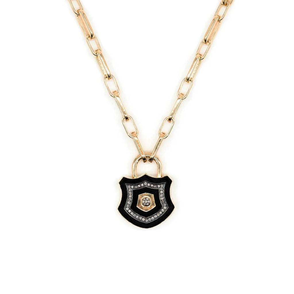 KIRSTIE LE MARQUE BLACK DIAMOND PADLOCK NECKLACE