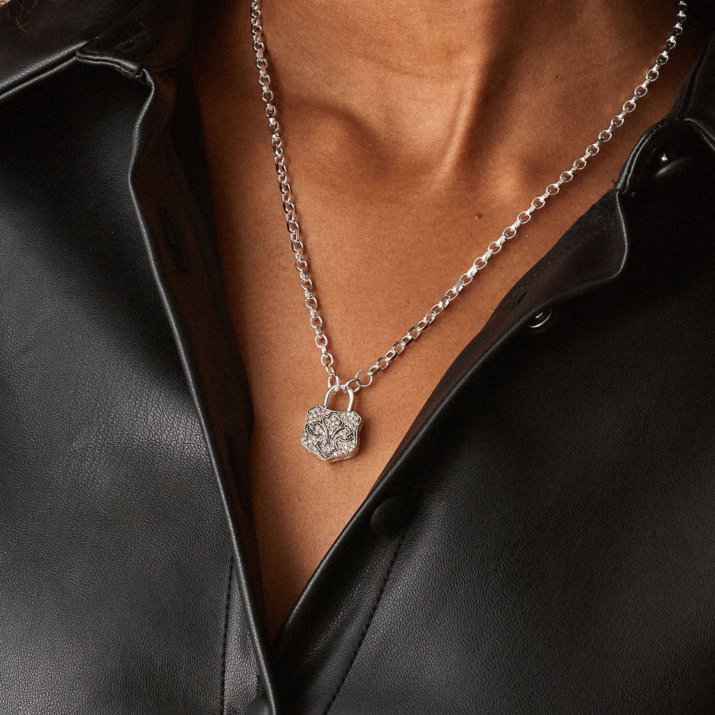 Diamond lock necklace clearance