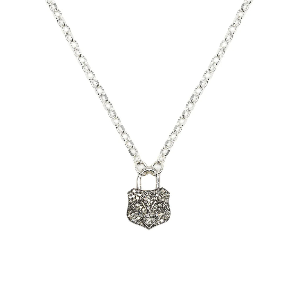 KIRSTIE LE MARQUE SILVER DIAMOND PADLOCK NECKLACE