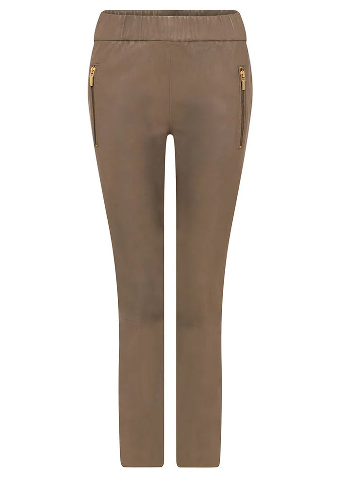 GUSTAV DOA TAUPE LEATHER KICK FLARE PANT