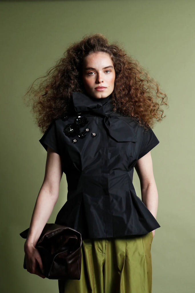 PSOPHIA BLACK TAFFETA TOP