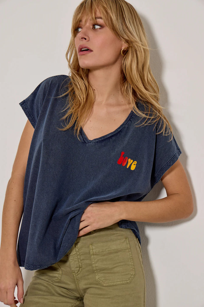 FIVE WASH NAVY COLOURED LOVE TEE