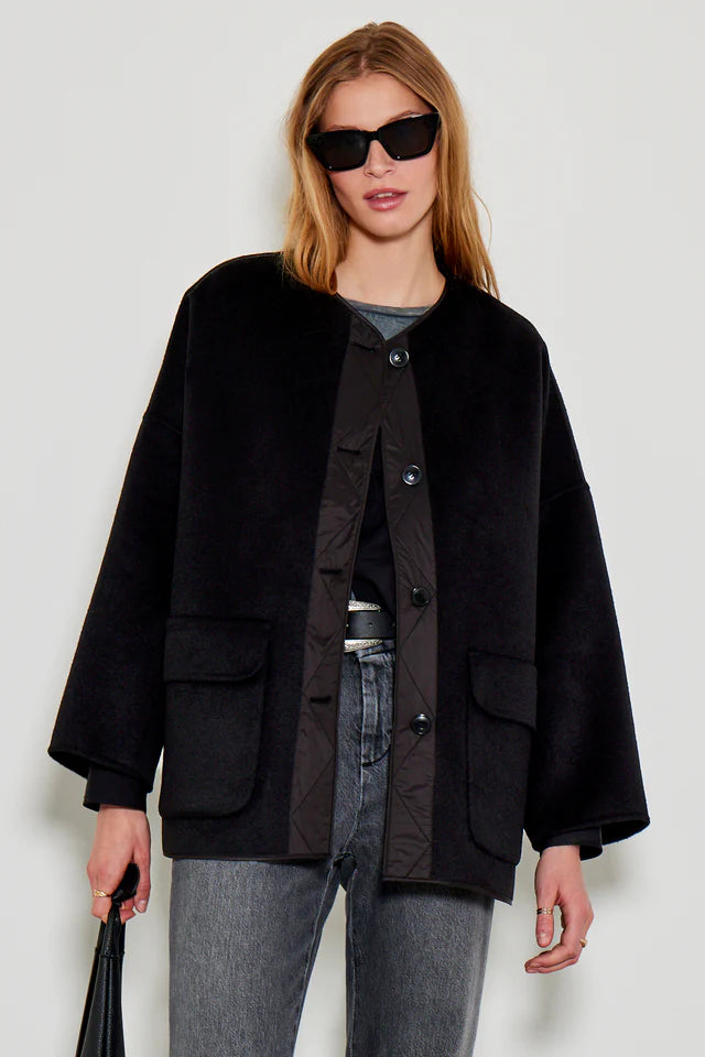 FIVE JEANS BLACK WOOL SHORT COAT