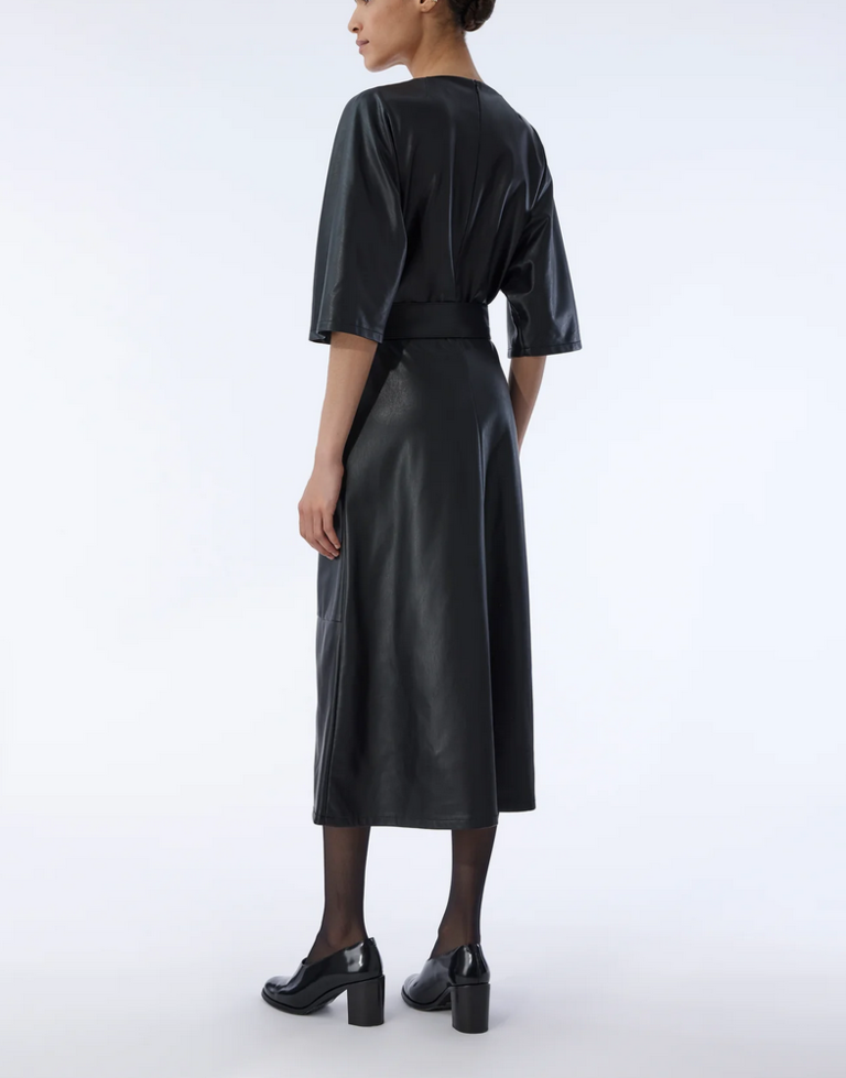 KNIT-TED FAUX BLACK LEATHER CLAIRE DRESS