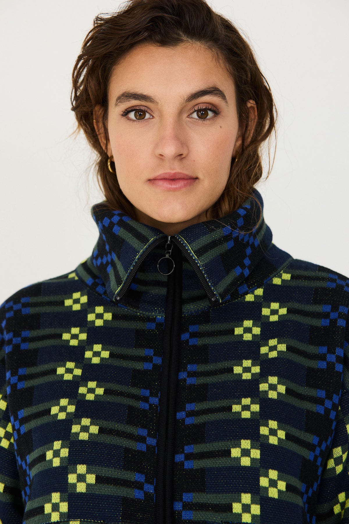 SKFK COTTON KNIT PATTERN BOMBER JACKET