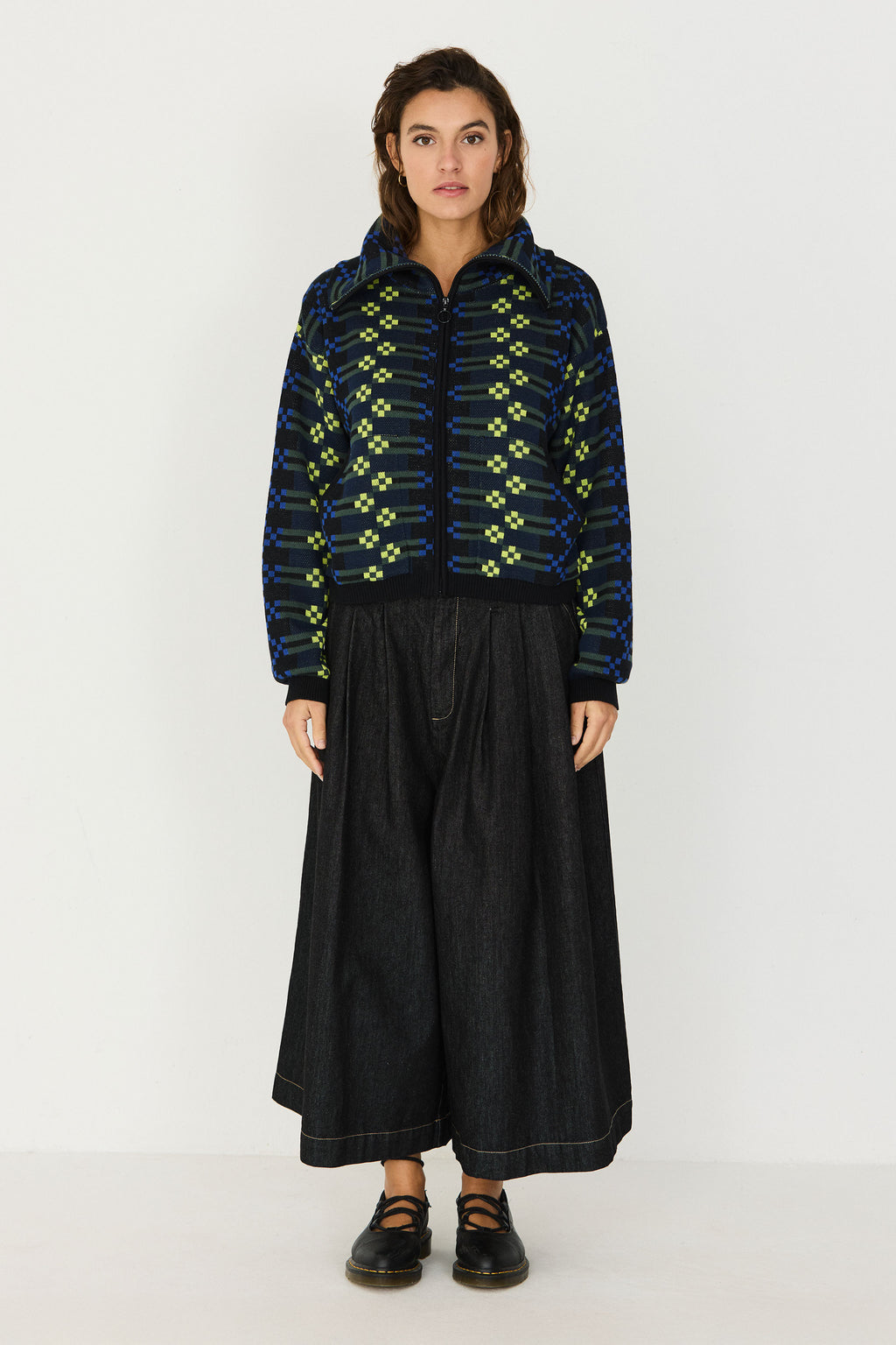 SKFK COTTON KNIT PATTERN BOMBER JACKET