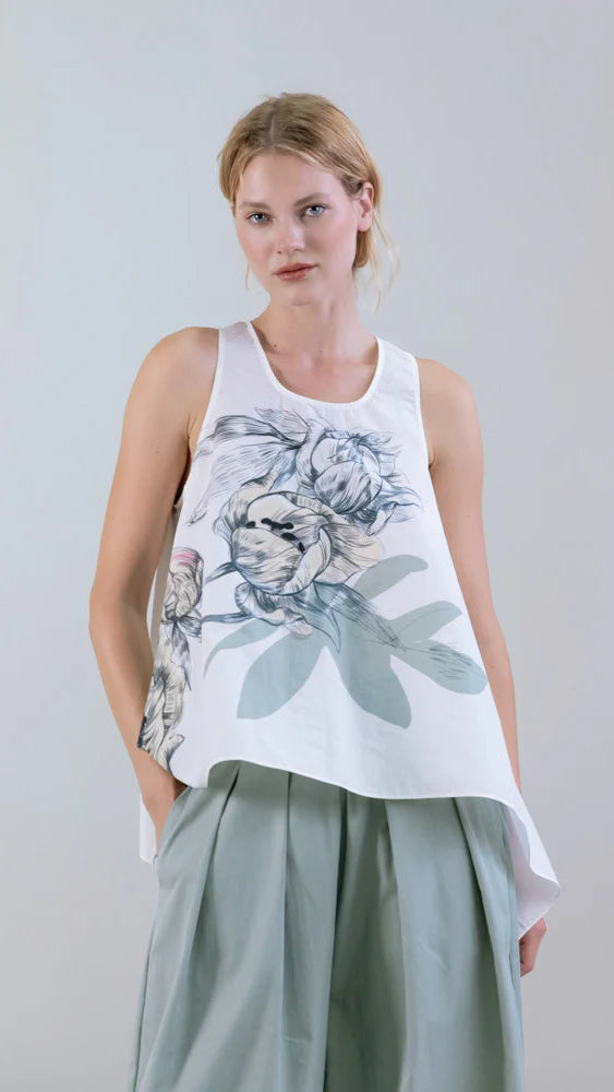 PSOPHIA SLEEVELESS SKETCH FRONT COTTON TOP - White Bicycle