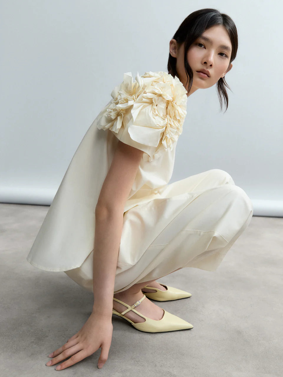PSOPHIA RUFFLE SLEEVE CREAM SHIRT - White Bicycle