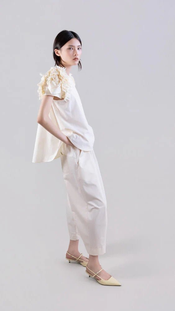 PSOPHIA RUFFLE SLEEVE CREAM SHIRT - White Bicycle