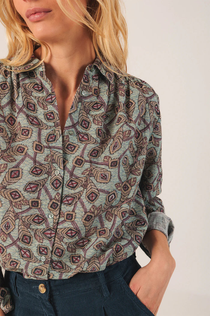 INDI AND COLD PATTERN BLUE SHIRT